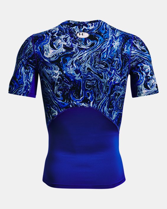 Men's HeatGear® Compression Printed Short Sleeve in Blue image number 5